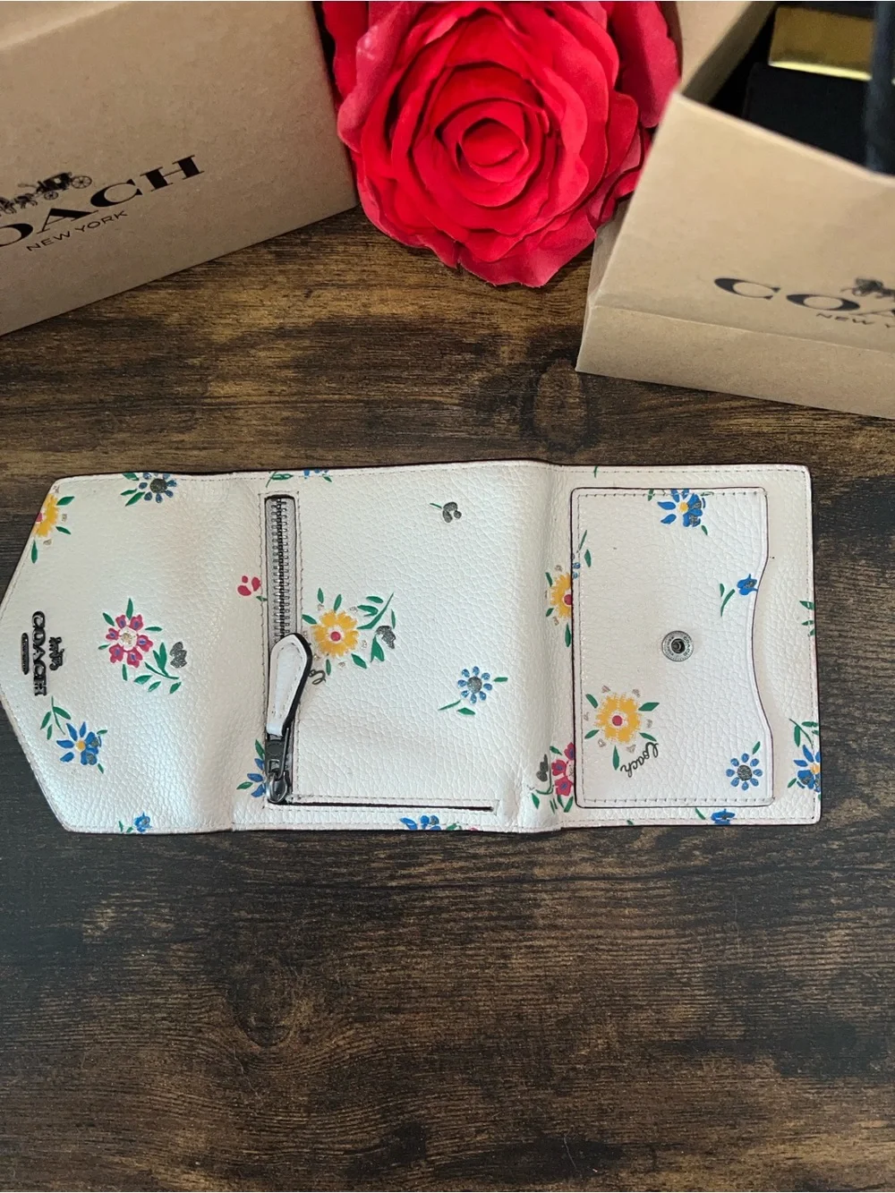 Coach Wyn Small Snap Tri-Fold Wildflower Wallet